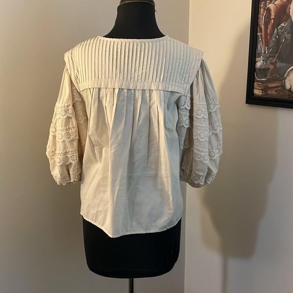 Sea New York Everleigh Eyelet Puff Sleeve top cream -size small - Picture 2 of 4